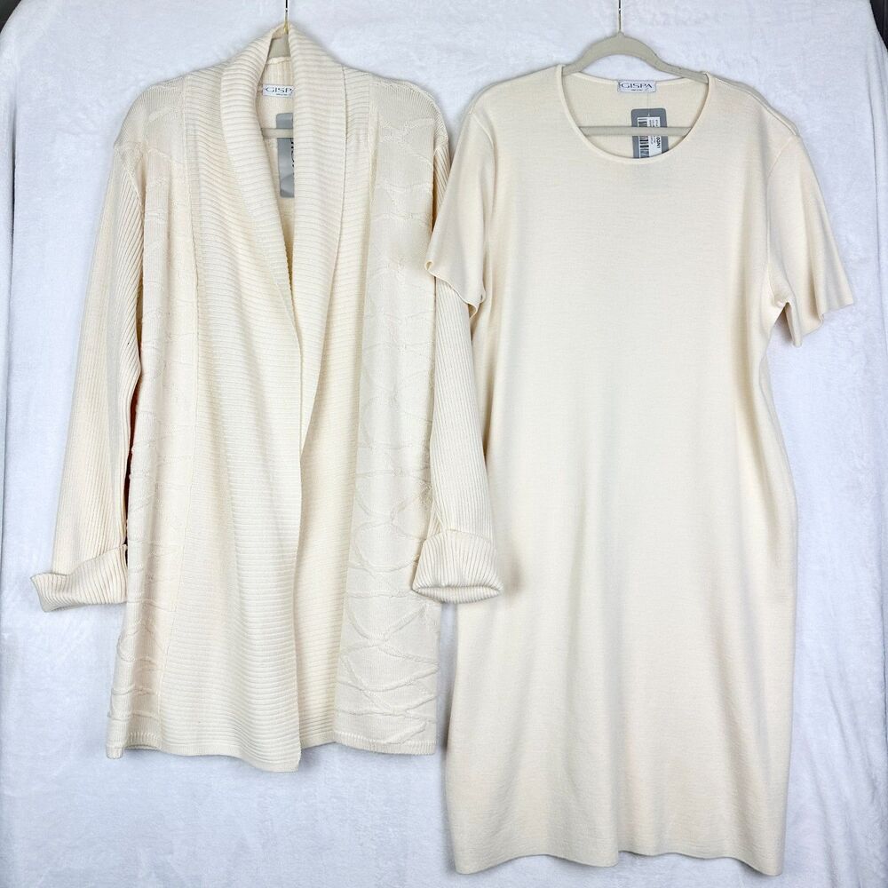 Gispa Italy Vintage Merino Wool Knit Dress Cardigan 2 Piece Set Size 1X NWT